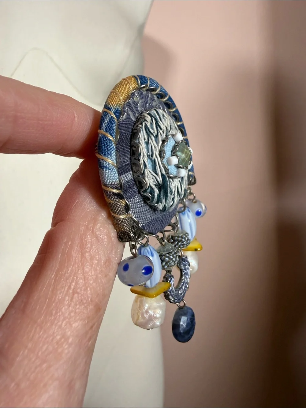 Ayala Bar artisan mixed media blue oversized brooch pendent